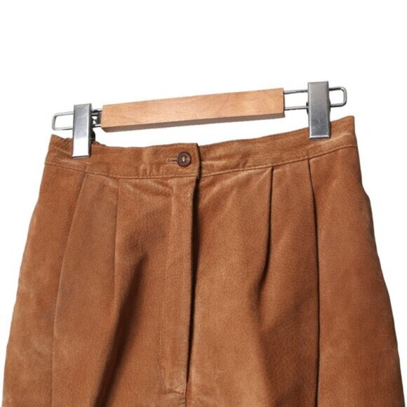 Vintage Bagatelle Suede Pants Straight Leg Trousers Creased Pleated Zip Fly Tan - Picture 6 of 11